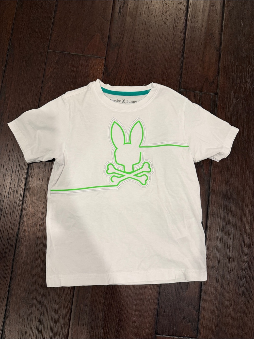 Psycho Bunny White Tee with Neon Green Bunny Logo